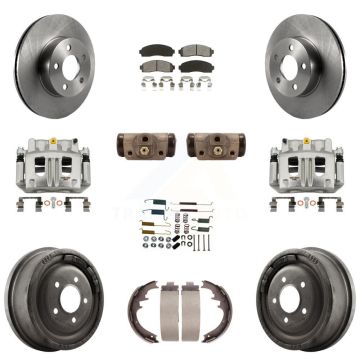 Front Rear Brake Caliper Rotors Drum Semi-Metallic Pad Shoe Cylinder Kit (11Pc) For Ford KC8-100892S