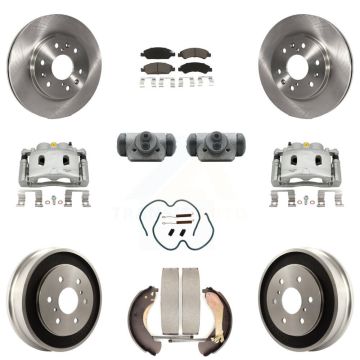 Front Rear Brake Caliper Rotors Drum Ceramic Pad Shoe Cylinder & Hardware Kit (11Pc) For KC8-100893C