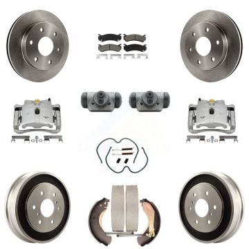 Front Rear Brake Caliper Rotors Drum Ceramic Pad Shoe Cylinder & Hardware Kit (11Pc) For KC8-100894C