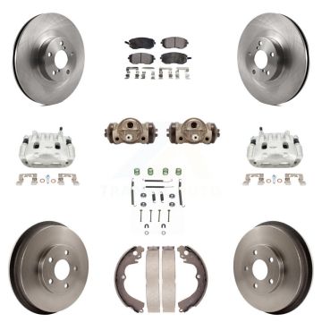 Front Rear Disc Brake Caliper Rotors Drum Semi-Metallic Pad Shoe Cylinder Kit (11Pc) For KC8-100894P
