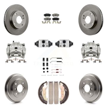 Front Rear Disc Brake Caliper Rotors Drum Semi-Metallic Pad Shoe Cylinder Kit (11Pc) For KC8-100894S