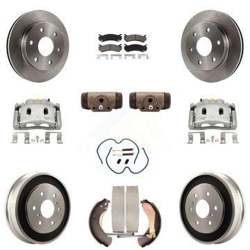 Front Rear Brake Caliper Rotors Drum Ceramic Pad Shoe Cylinder & Hardware Kit (11Pc) For KC8-100895C