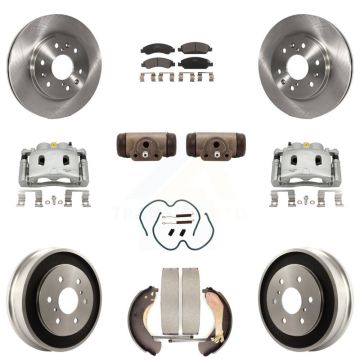 Front Rear Brake Caliper Rotors Drum Ceramic Pad Shoe Cylinder & Hardware Kit (11Pc) For KC8-100895T