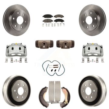 Front Rear Brake Caliper Rotors Drum Ceramic Pad Shoe Cylinder & Hardware Kit (11Pc) For KC8-100897C