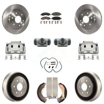 Front Rear Brake Caliper Rotors Drum Ceramic Pad Shoe Cylinder & Hardware Kit (11Pc) For KC8-100897T