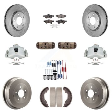 Front Rear Brake Caliper Rotor Drum Semi-Metallic Pad Shoe Cylinder Kit (11Pc) For Dodge KC8-100898P