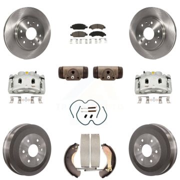 Front Rear Brake Caliper Rotors Drum Ceramic Pad Shoe Cylinder & Hardware Kit (11Pc) For KC8-100899C