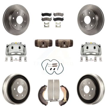 Front Rear Brake Caliper Rotors Drum Ceramic Pad Shoe Cylinder & Hardware Kit (11Pc) For KC8-100899T