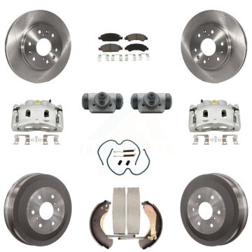 Front Rear Brake Caliper Rotors Drum Ceramic Pad Shoe Cylinder & Hardware Kit (11Pc) For KC8-100900C