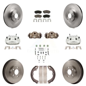 Front Rear Brake Caliper Rotors Drum Ceramic Pad Shoe Cylinder & Hardware Kit (11Pc) For KC8-100901C