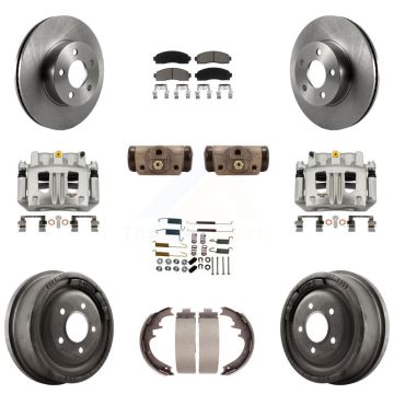 Front Rear Brake Caliper Rotors Drum Ceramic Pad Shoe Cylinder & Hardware Kit (11Pc) For KC8-100903C