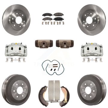 Front Rear Brake Caliper Rotors Drum Ceramic Pad Shoe Cylinder & Hardware Kit (11Pc) For KC8-100903T