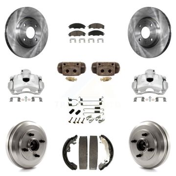 Front Rear Brake Caliper Rotors Drum Ceramic Pad Shoe Cylinder & Hardware Kit (11Pc) For KC8-100904C