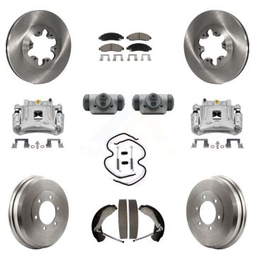Front Rear Brake Caliper Rotors Drum Ceramic Pad Shoe Cylinder & Hardware Kit (11Pc) For KC8-100906C