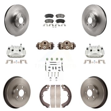 Front Rear Brake Caliper Rotors Drum Ceramic Pad Shoe Cylinder & Hardware Kit (11Pc) For KC8-100906T