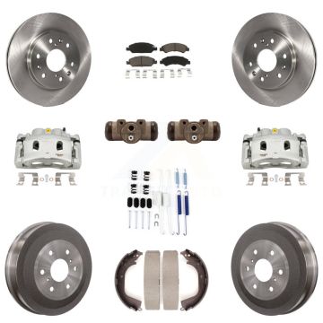 Front Rear Brake Caliper Rotors Drum Ceramic Pad Shoe Cylinder & Hardware Kit (11Pc) For KC8-100907C