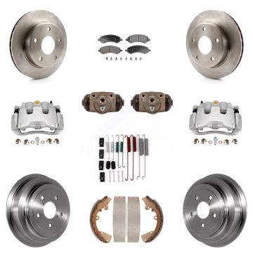 Front Rear Brake Caliper Rotor Drum Semi-Metallic Pad Shoe Cylinder Kit (11Pc) For Dodge KC8-100908P