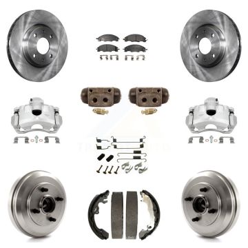 Front Rear Brake Caliper Rotors Drum Ceramic Pad Shoe Cylinder & Hardware Kit (11Pc) For KC8-100909T