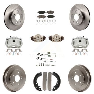 Front Rear Brake Caliper Rotors Drum Ceramic Pad Shoe Cylinder & Hardware Kit (11Pc) For KC8-100911C