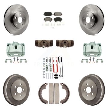 Front Rear Brake Caliper Rotors Drum Semi-Metallic Pad Shoe Cylinder Kit (11Pc) For Vibe KC8-100911S
