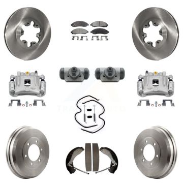 Front Rear Brake Caliper Rotors Drum Ceramic Pad Shoe Cylinder & Hardware Kit (11Pc) For KC8-100911T