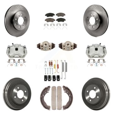 Front Rear Brake Caliper Rotors Drum Ceramic Pad Shoe Cylinder & Hardware Kit (11Pc) For KC8-100912C