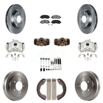 Front Rear Brake Caliper Rotors Drum Semi-Metallic Pad Shoe Cylinder Kit (11Pc) For Jeep KC8-100912S