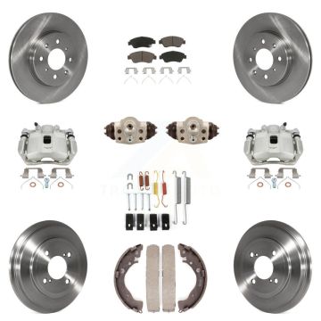 Front Rear Brake Caliper Rotors Drum Ceramic Pad Shoe Cylinder & Hardware Kit (11Pc) For KC8-100915C