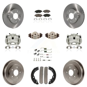 Front Rear Brake Caliper Rotors Drum Ceramic Pad Shoe Cylinder & Hardware Kit (11Pc) For KC8-100917C
