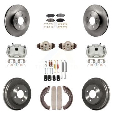 Front Rear Brake Caliper Rotors Drum Ceramic Pad Shoe Cylinder & Hardware Kit (11Pc) For KC8-100917T