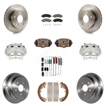 Front Rear Brake Caliper Rotors Drum Ceramic Pad Shoe Cylinder & Hardware Kit (11Pc) For KC8-100920C