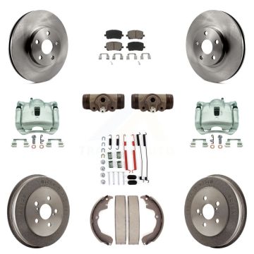 Front Rear Brake Caliper Rotors Drum Ceramic Pad Shoe Cylinder & Hardware Kit (11Pc) For KC8-100922C