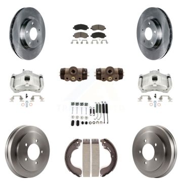 Front Rear Brake Caliper Rotors Drum Ceramic Pad Shoe Cylinder & Hardware Kit (11Pc) For KC8-100923C