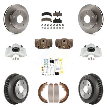Front Rear Brake Caliper Rotors Drum Ceramic Pad Shoe Cylinder & Hardware Kit (11Pc) For KC8-100925C