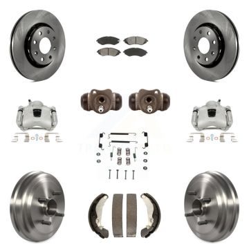 Front Rear Brake Caliper Rotors Drum Semi-Metallic Pad Shoe Cylinder Kit (11Pc) For Aveo KC8-100925S