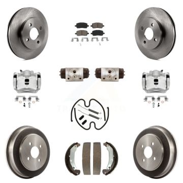 Front Rear Brake Caliper Rotors Drum Ceramic Pad Shoe Cylinder & Hardware Kit (11Pc) For KC8-100926C