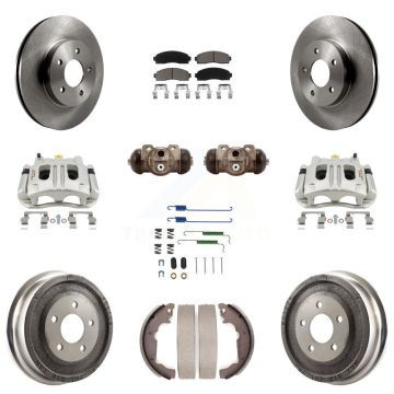 Front Rear Brake Caliper Rotors Drum Ceramic Pad Shoe Cylinder & Hardware Kit (11Pc) For KC8-100928C