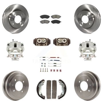 Front Rear Disc Brake Caliper Rotors Drum Semi-Metallic Pad Shoe Cylinder Kit (11Pc) For KC8-100930S