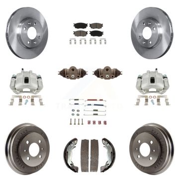 Front Rear Brake Caliper Rotors Drum Ceramic Pad Shoe Cylinder & Hardware Kit (11Pc) For KC8-100931C