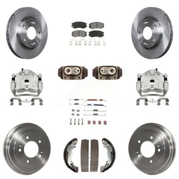 Front Rear Disc Brake Caliper Rotors Drum Semi-Metallic Pad Shoe Cylinder Kit (11Pc) For KC8-100931S