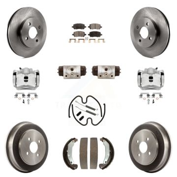 Front Rear Brake Caliper Rotors Drum Ceramic Pad Shoe Cylinder & Hardware Kit (11Pc) For KC8-100931T