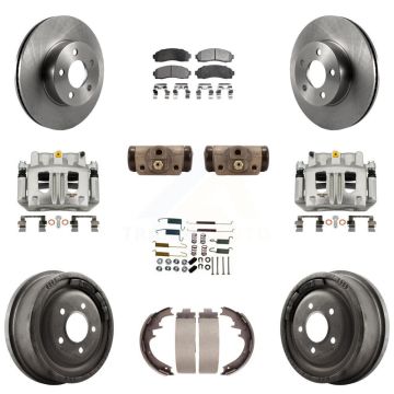 Front Rear Brake Caliper Rotors Drum Semi-Metallic Pad Shoe Cylinder Kit (11Pc) For Ford KC8-100932P