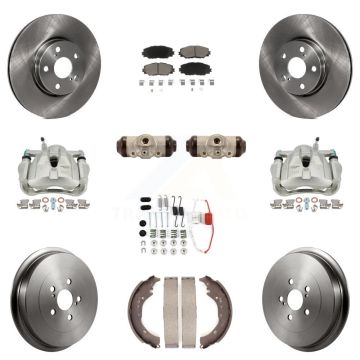 Front Rear Brake Caliper Rotors Drum Ceramic Pad Shoe Cylinder & Hardware Kit (11Pc) For KC8-100934C