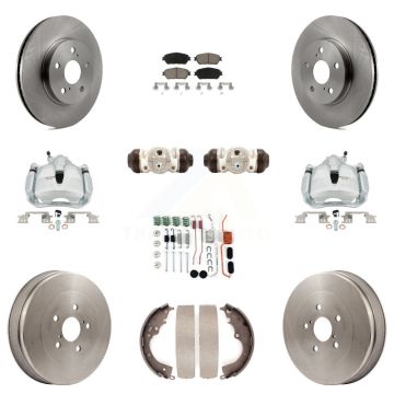 Front Rear Brake Caliper Rotors Drum Ceramic Pad Shoe Cylinder & Hardware Kit (11Pc) For KC8-100937C