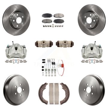Front Rear Brake Caliper Rotors Drum Ceramic Pad Shoe Cylinder & Hardware Kit (11Pc) For KC8-100939T