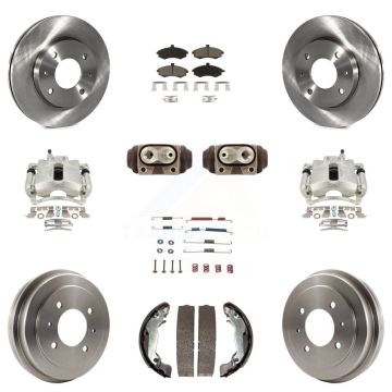 Front Rear Brake Caliper Rotors Drum Ceramic Pad Shoe Cylinder & Hardware Kit (11Pc) For KC8-100940C