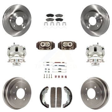 Front Rear Brake Caliper Rotors Drum Ceramic Pad Shoe Cylinder & Hardware Kit (11Pc) For KC8-100941C