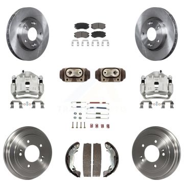 Front Rear Brake Caliper Rotors Drum Ceramic Pad Shoe Cylinder & Hardware Kit (11Pc) For KC8-100942C