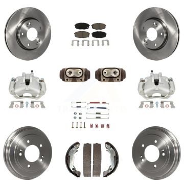 Front Rear Brake Caliper Rotors Drum Ceramic Pad Shoe Cylinder & Hardware Kit (11Pc) For KC8-100943C