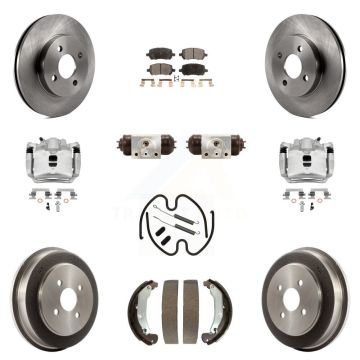 Front Rear Brake Caliper Rotors Drum Ceramic Pad Shoe Cylinder & Hardware Kit (11Pc) For KC8-100943T